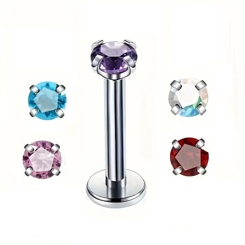 Piercing Labret Rosca Interna Zircônia Cúbica Cores Aço 316L
